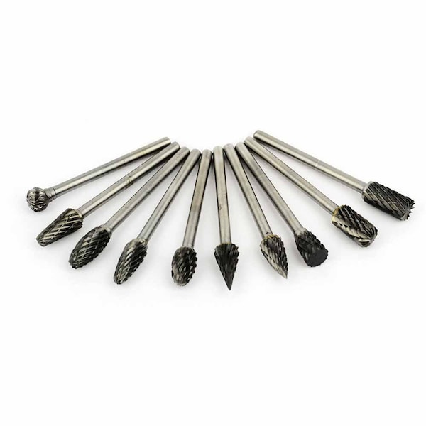 Big Horn 10 pcs Tungsten Steel Solid Carbide Burrs (Rotary Files) Diamond Burrs Set 19263 - main